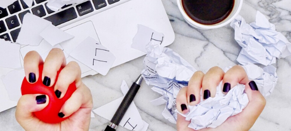 stress ball and ripped paper